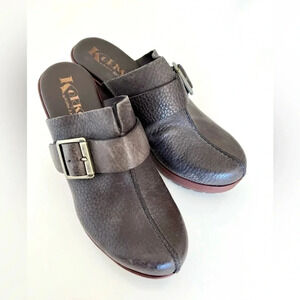 Korks by Kork Ease Mantha Brown Pebble Leather Platform Heel Clogs Size 39